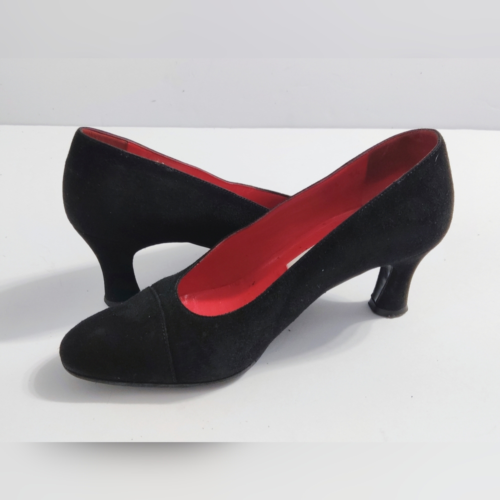 Celine Black and Red Women's Suede Heels. Size 34 EU. 4 US. Pre-owned.